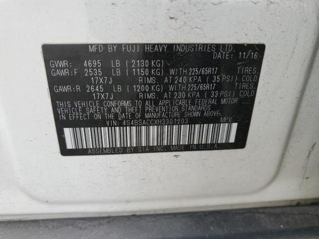 2017 Subaru Outback 2.5I Premium VIN: 4S4BSACCXH3301203 Lot: 59704234