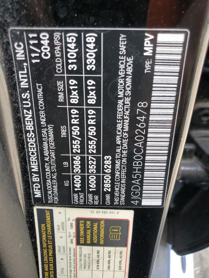 4JGDA5HB0CA026478 2012 Mercedes-Benz Ml 350 4Matic