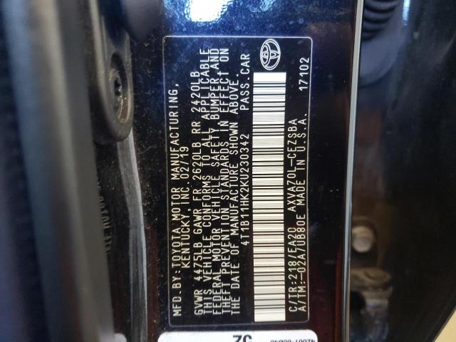 VIN 4T1B11HK2KU230342 2019 Toyota Camry, L no.12