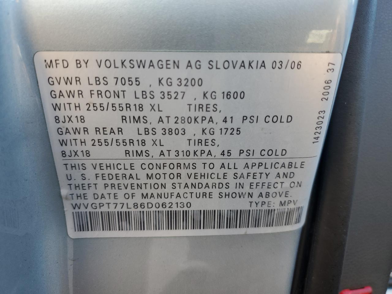 WVGPT77L86D062130 2006 Volkswagen Touareg Tdi 5.0