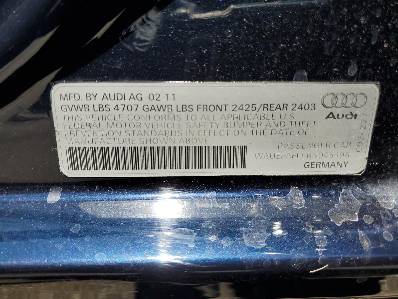 WAUEFAFL5BN045496 2011 Audi A4 Premium Plus