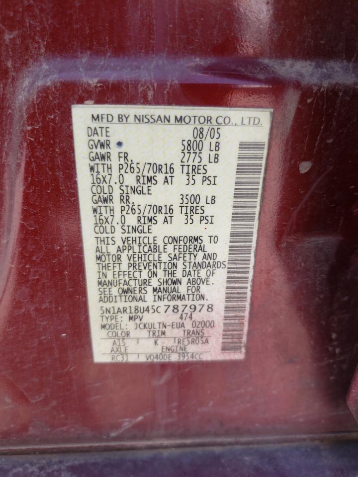 5N1AR18U45C787978 2005 Nissan Pathfinder Le