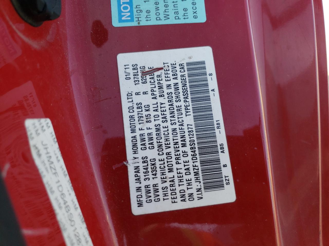 JHMZF1D64BS012877 2011 Honda Cr-Z Ex