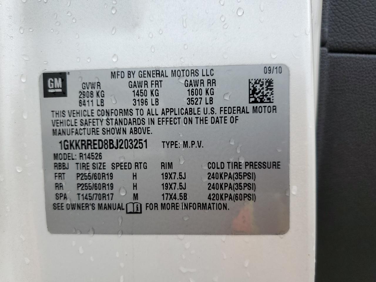 1GKKRRED8BJ203251 2011 GMC Acadia Slt-1