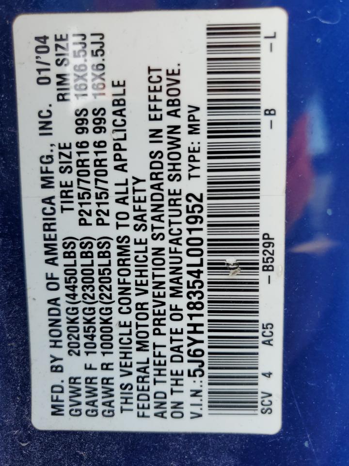 5J6YH18354L001952 2004 Honda Element Lx