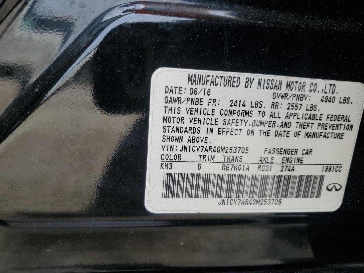 JN1CV7AR4GM253705 2016 Infiniti Q50 Base