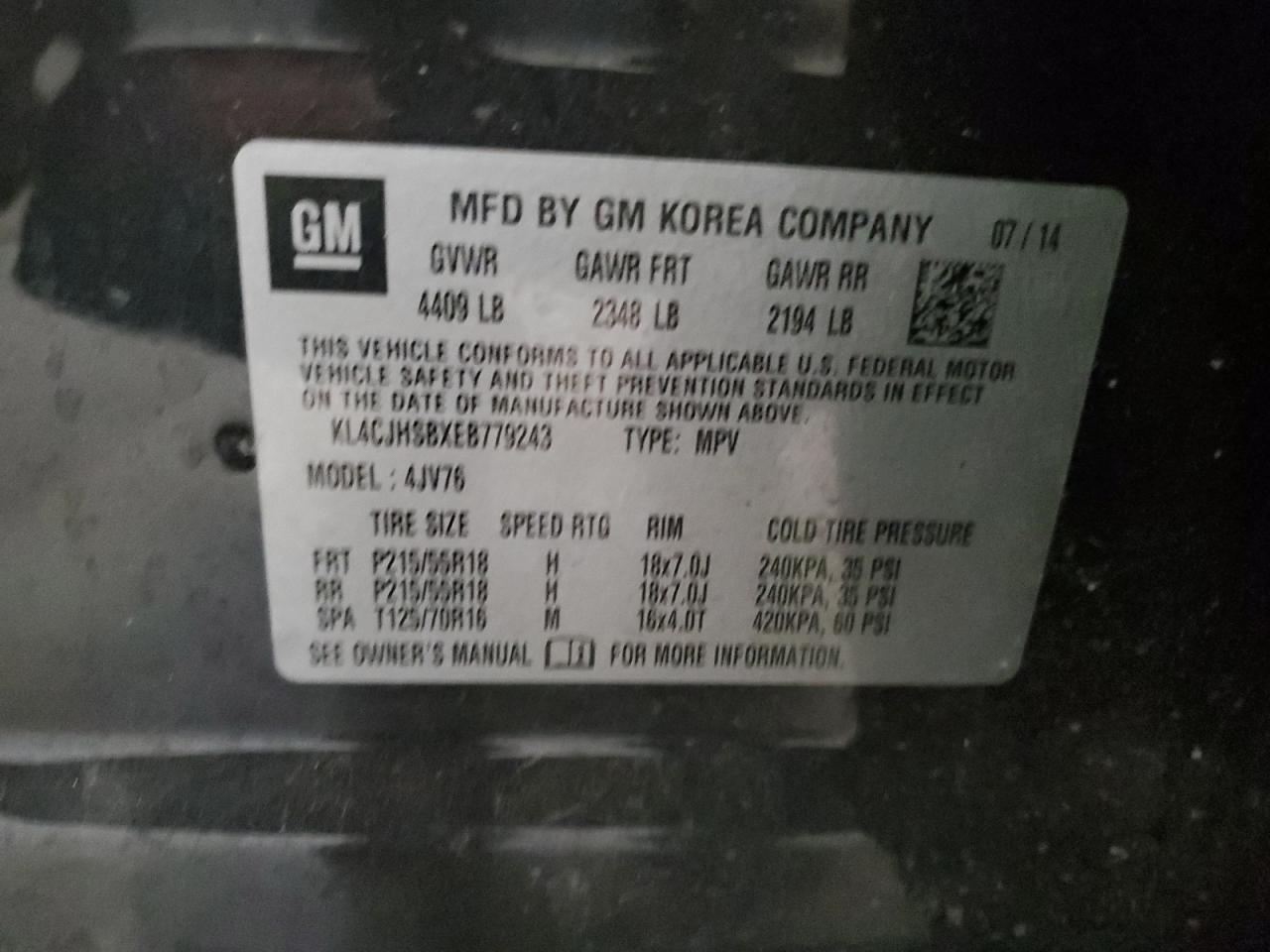 KL4CJHSBXEB779243 2014 Buick Encore Premium