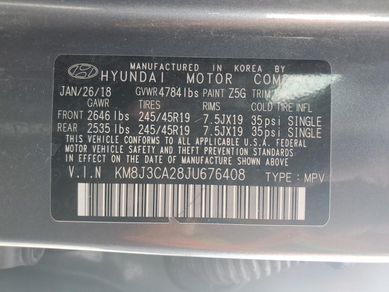 KM8J3CA28JU676408 2018 Hyundai Tucson Value