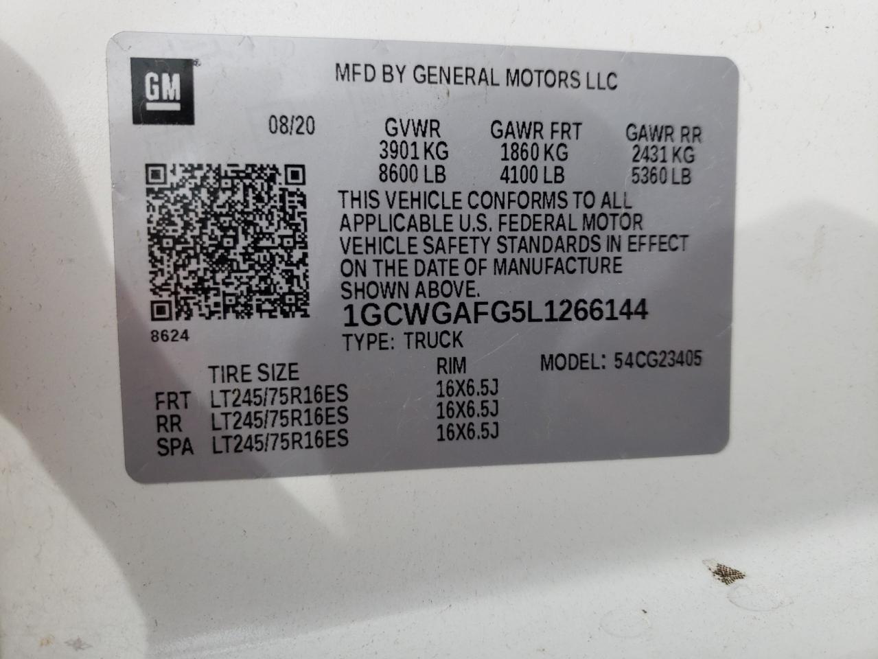 1GCWGAFG5L1266144 CHEVROLET EXPRESS 2020