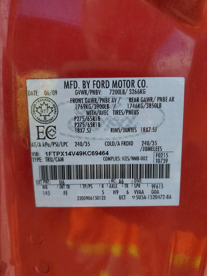 1FTPX14V49KC69464 2009 Ford F150 Super Cab