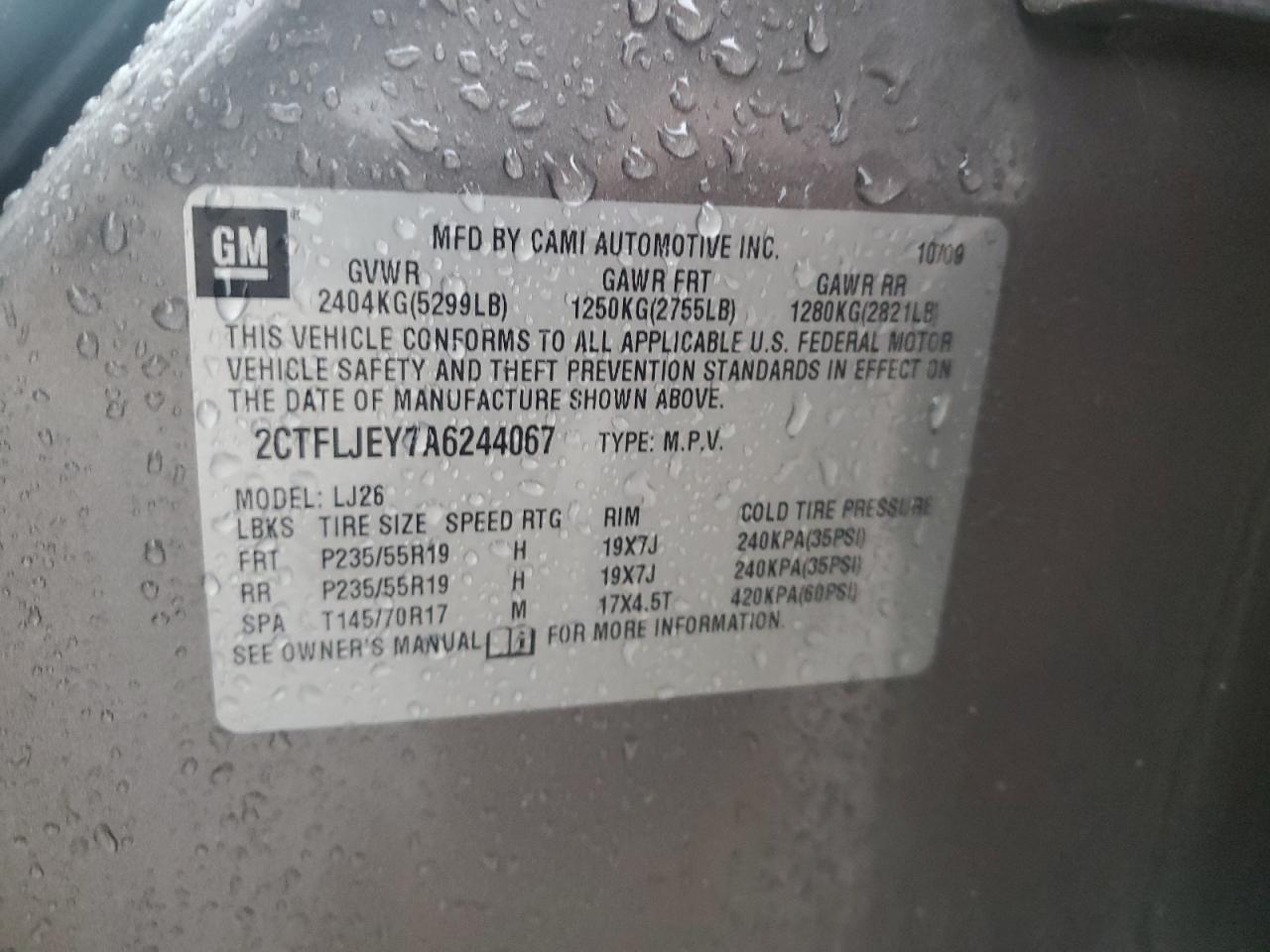 2CTFLJEY7A6244067 2010 GMC Terrain Slt