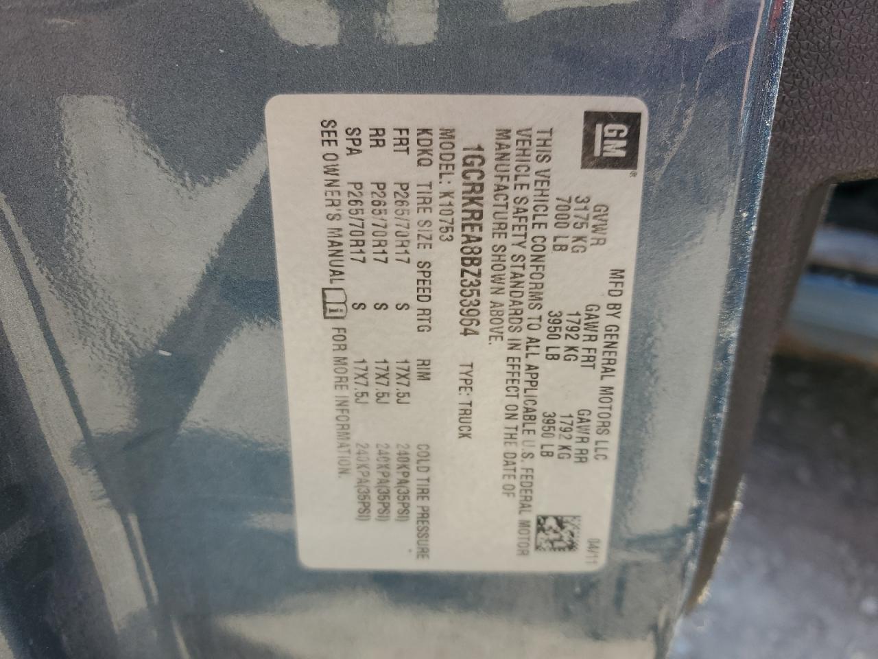 1GCRKREA8BZ353964 2011 Chevrolet Silverado K1500 Ls