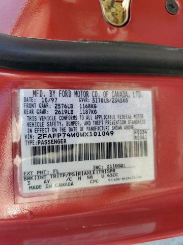 1998 Ford Crown Victoria Lx VIN: 2FAFP74W0WX101049 Lot: 59012364