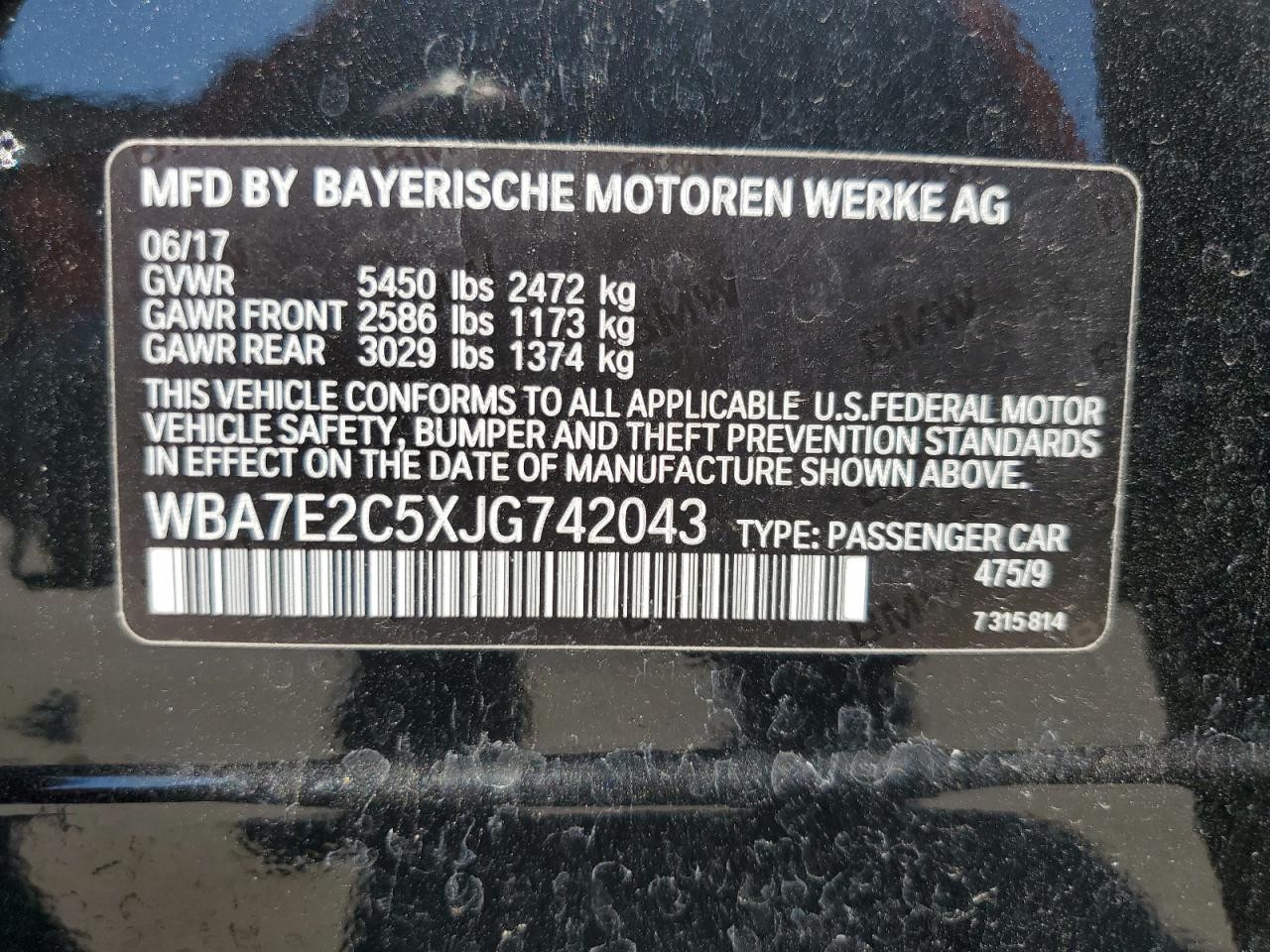 WBA7E2C5XJG742043 2018 BMW 740 I