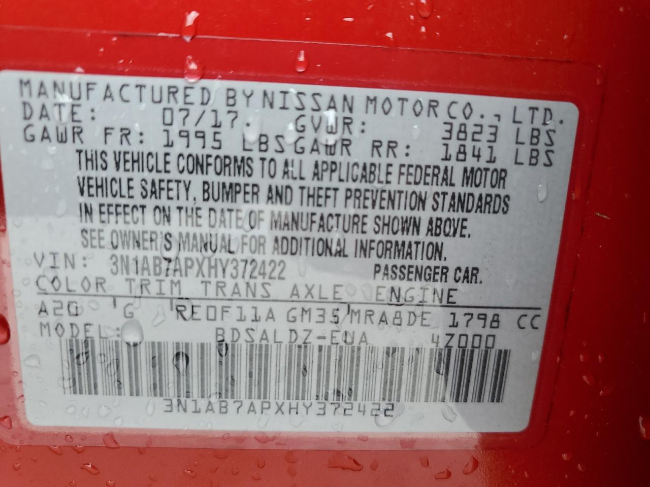 3N1AB7APXHY372422 2017 Nissan Sentra S