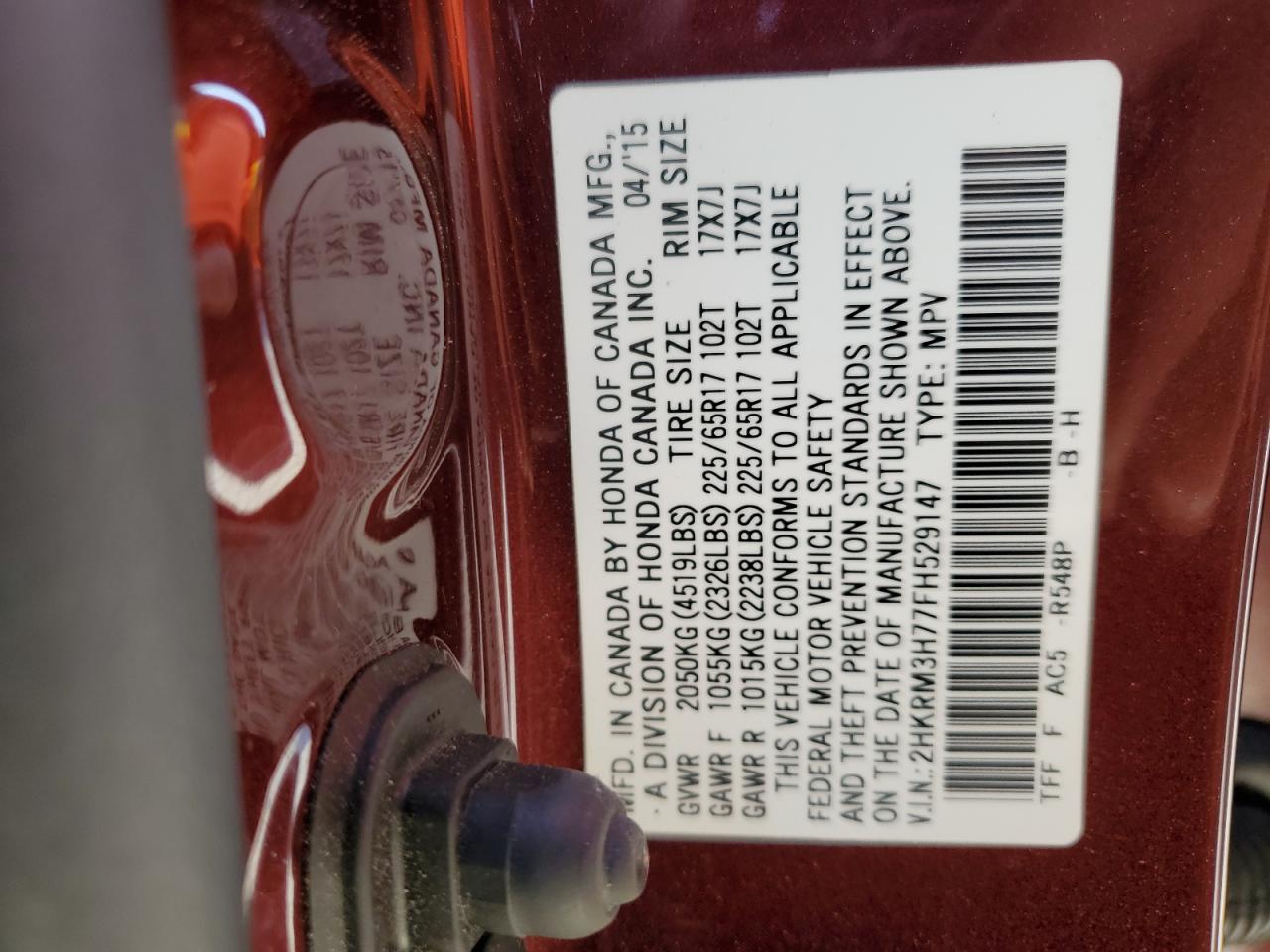 2HKRM3H77FH529147 2015 Honda Cr-V Exl