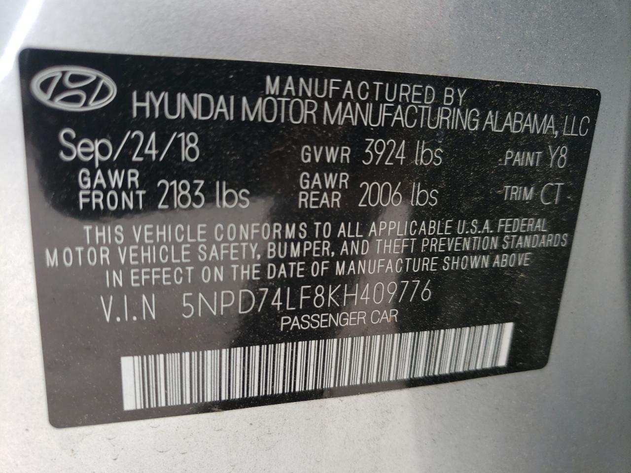 5NPD74LF8KH409776 2019 Hyundai Elantra Se