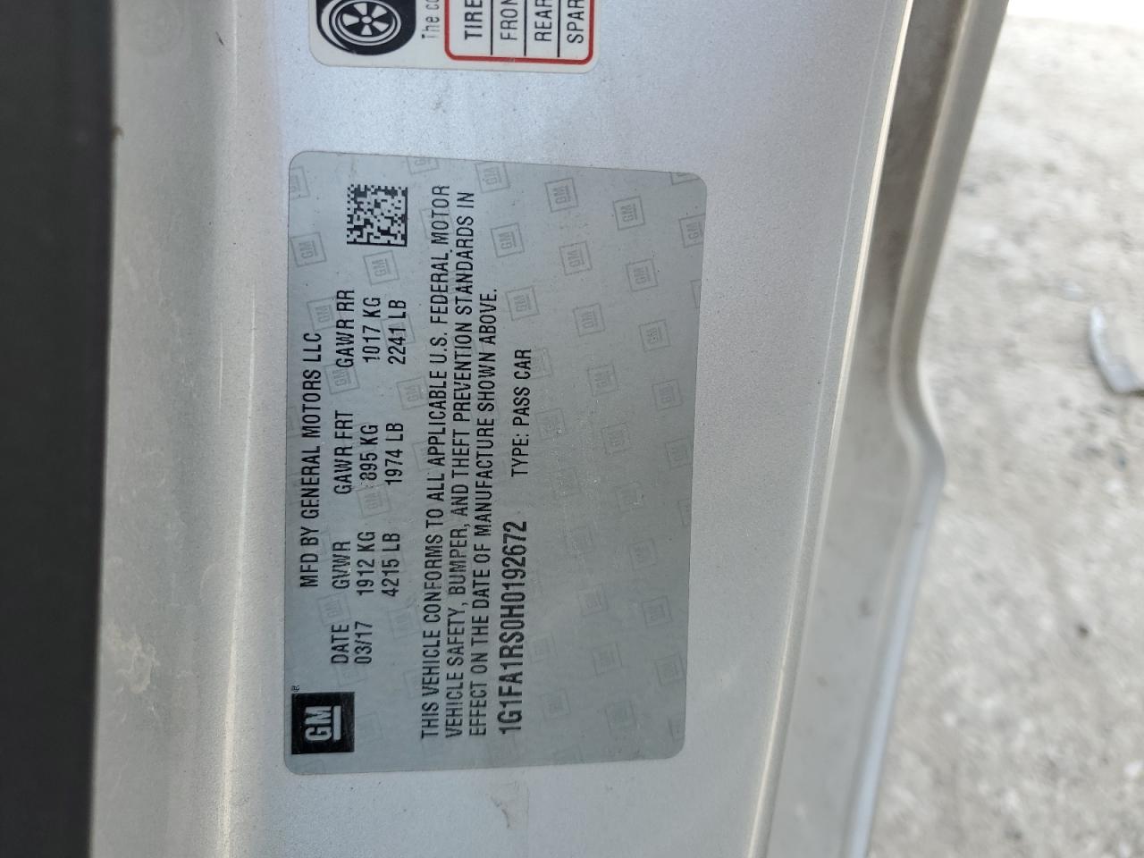 1G1FA1RS0H0192672 2017 Chevrolet Camaro Ls