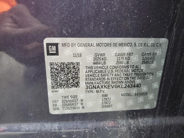 2019 Chevrolet Equinox Lt VIN: 3GNAXKEV6KL243440 Lot: 58882894