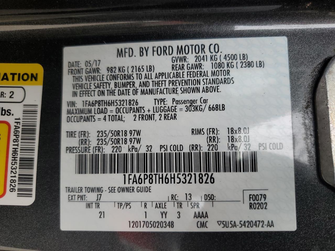 1FA6P8TH6H5321826 2017 Ford Mustang