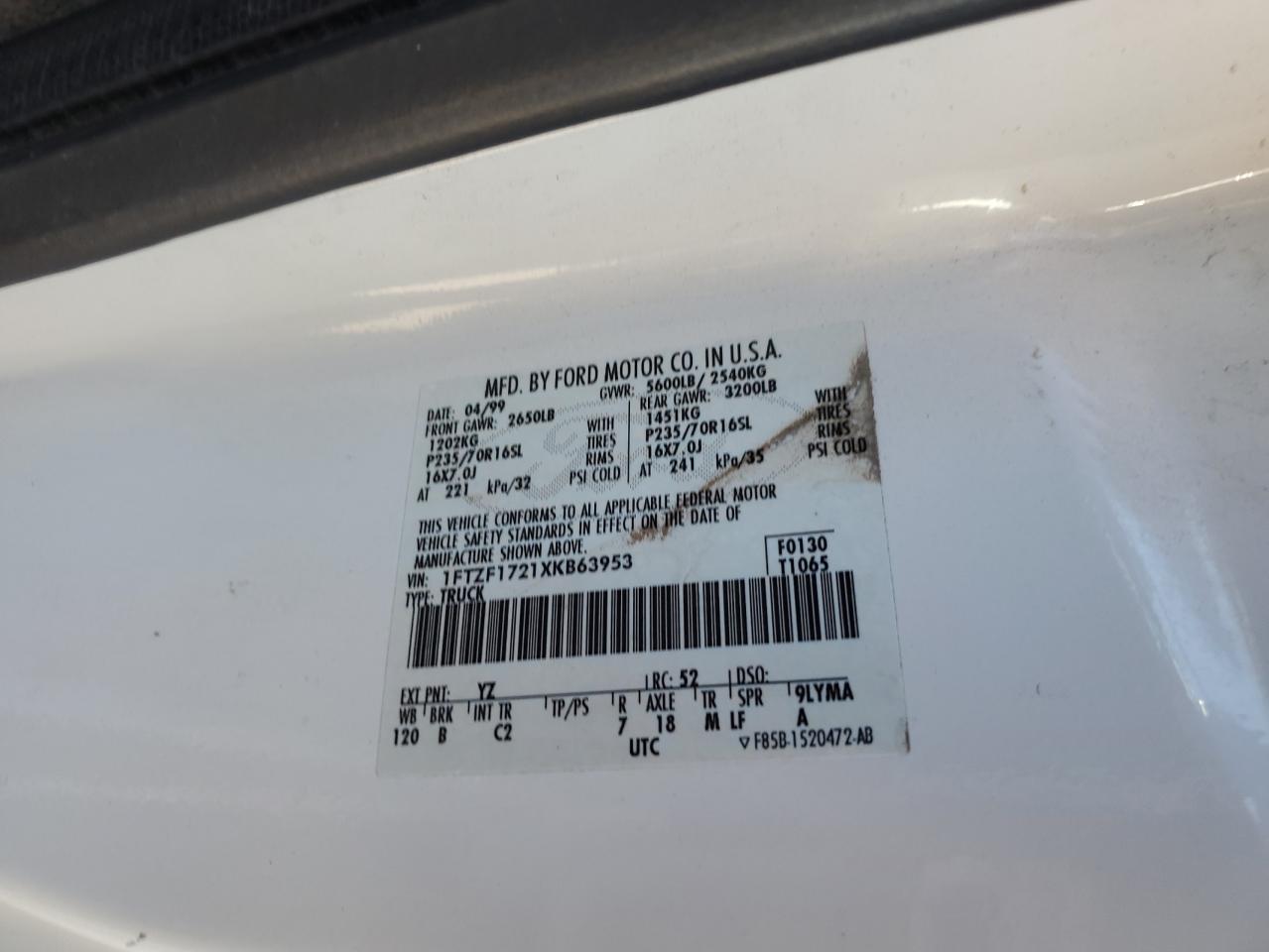 1FTZF1721XKB63953 1999 Ford F150