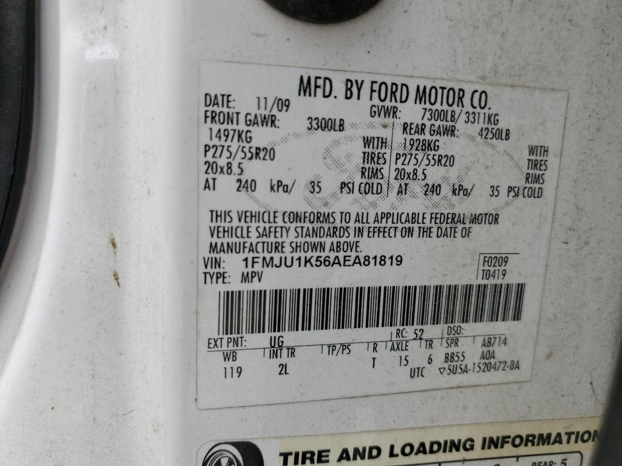 1FMJU1K56AEA81819 2010 Ford Expedition Limited