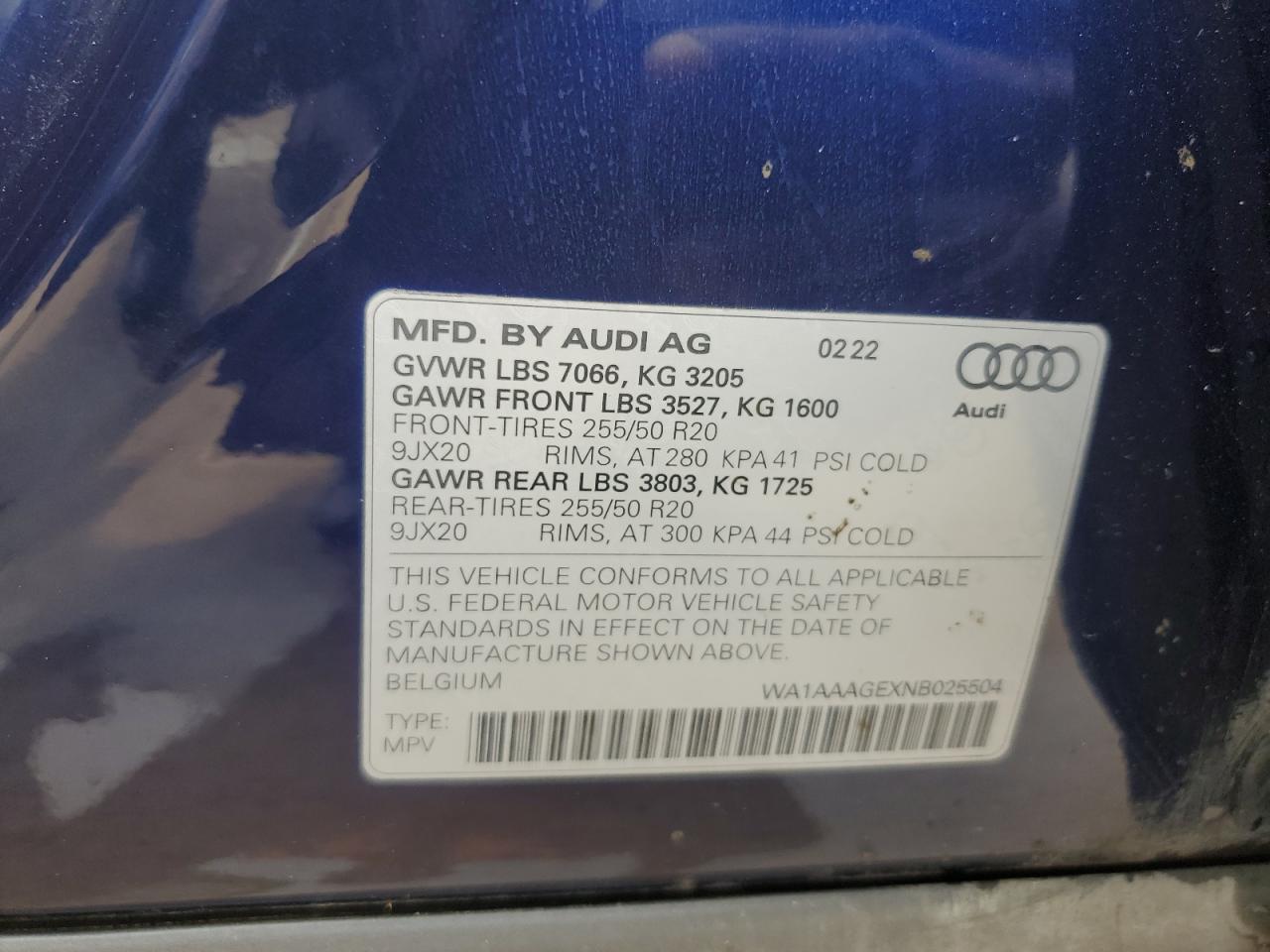 WA1AAAGEXNB025504 2022 Audi E-Tron Premium