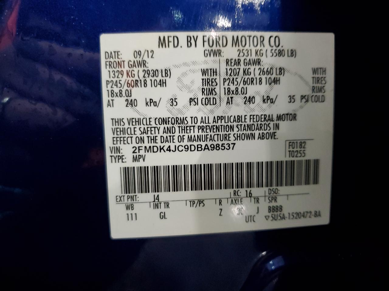 2FMDK4JC9DBA98537 2013 Ford Edge Sel