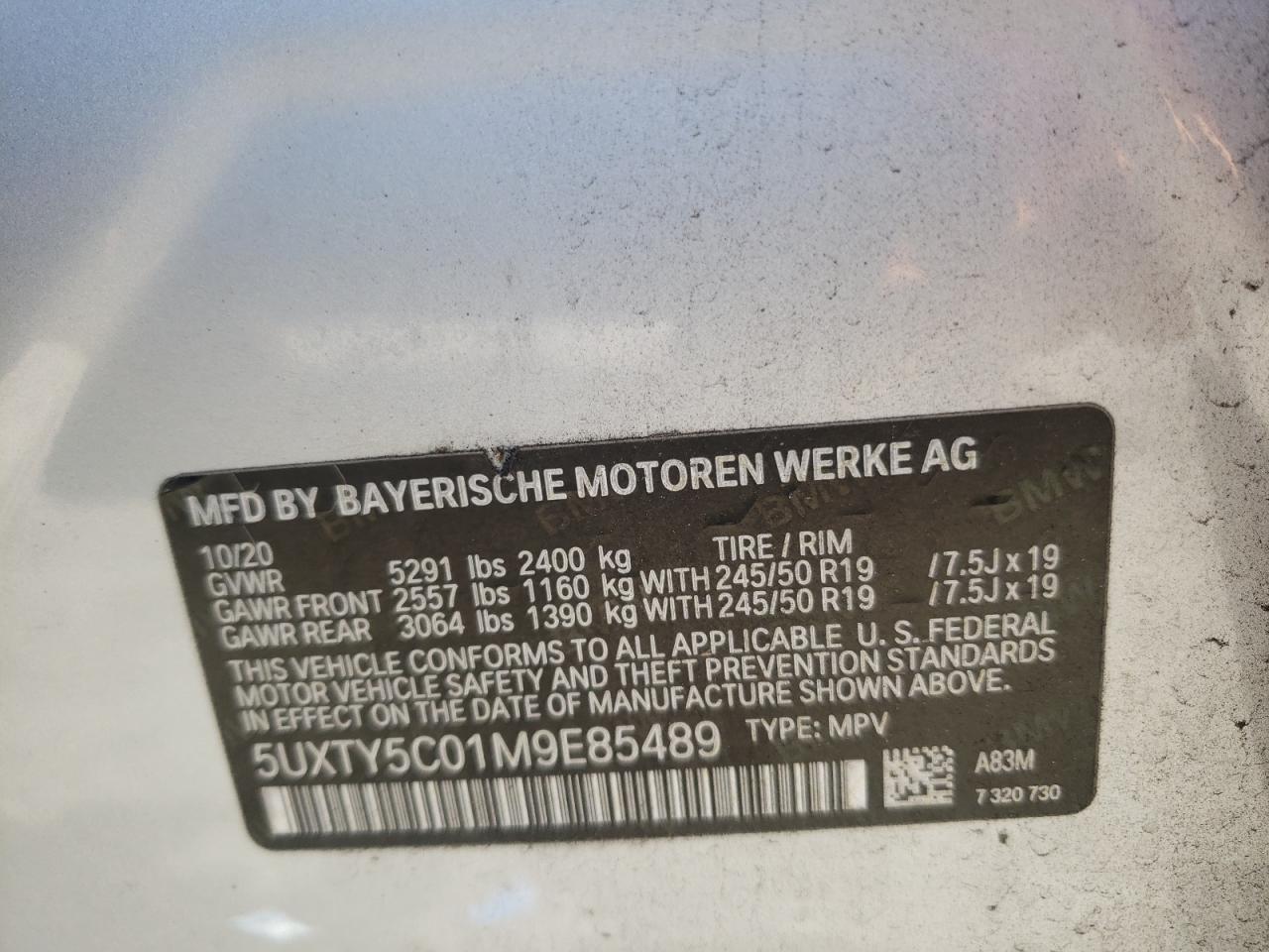 5UXTY5C01M9E85489 2021 BMW X3 xDrive30I