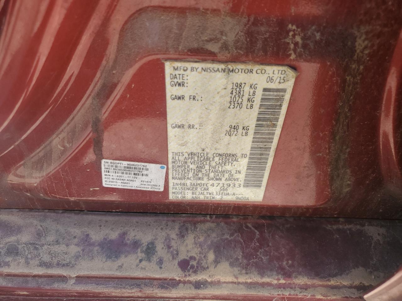 1N4BL3AP0FC471933 2015 Nissan Altima 3.5S