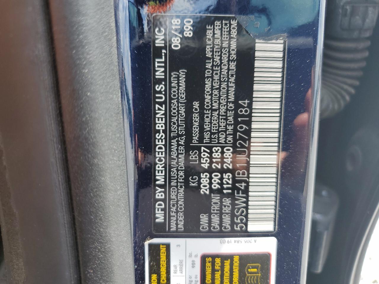 55SWF4JB1JU279184 2018 Mercedes-Benz C 300