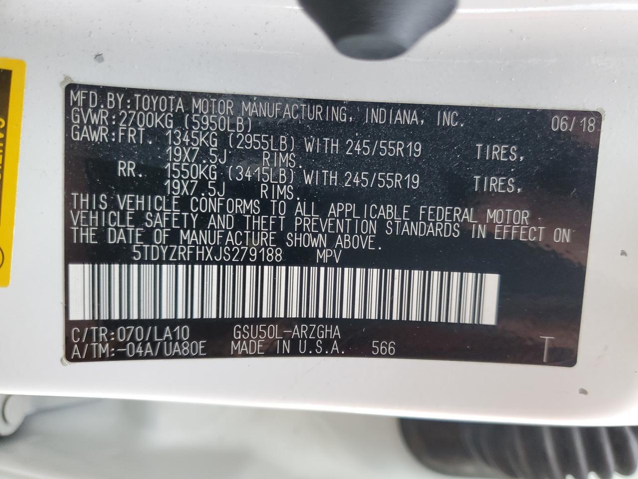 5TDYZRFHXJS279188 2018 Toyota Highlander Limited