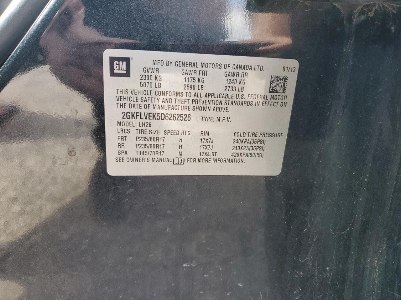 2GKFLVEK5D6262526 2013 GMC Terrain Slt