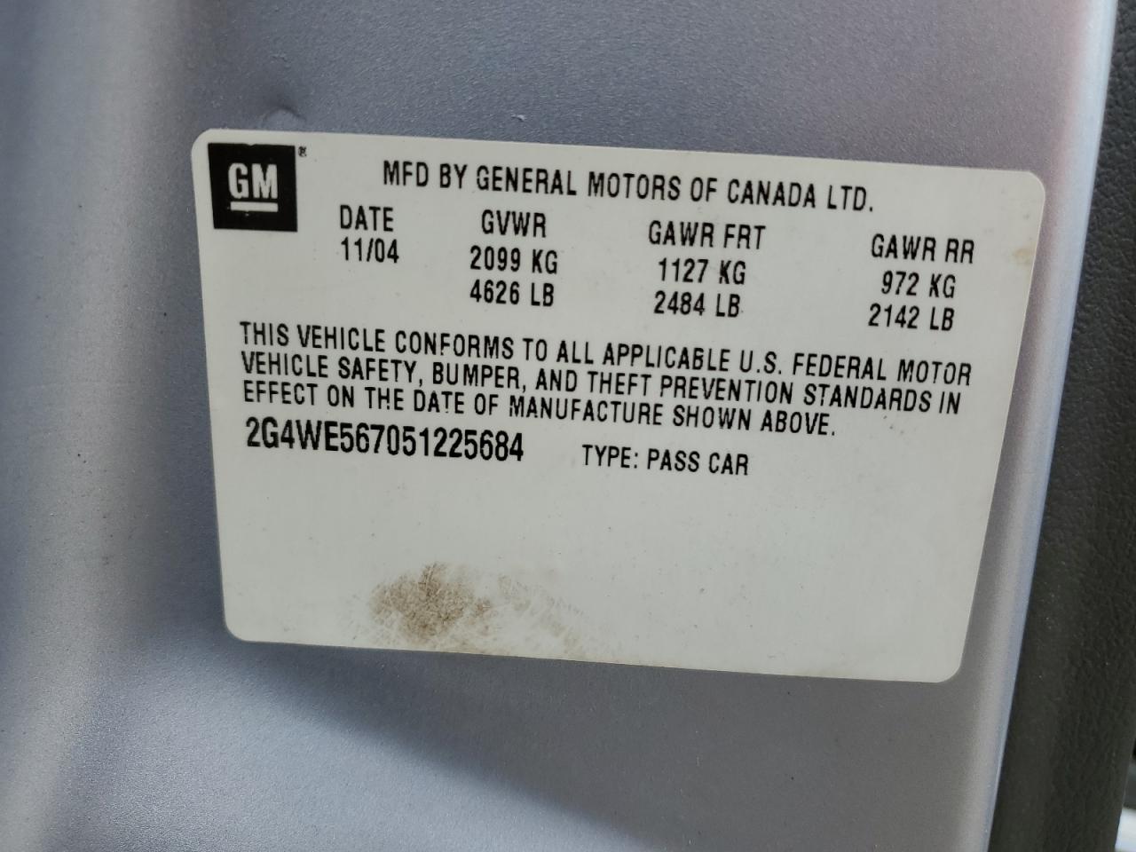 2G4WE567051225684 2005 Buick Lacrosse Cxs