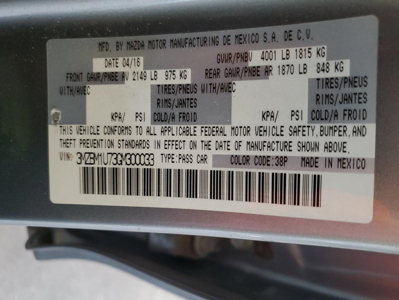 3MZBM1U73GM300033 2016 Mazda 3 Sport
