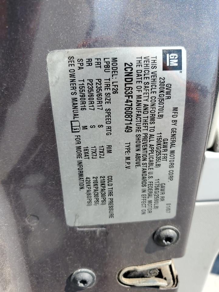 2CNDL63F476087149 2007 Chevrolet Equinox Lt