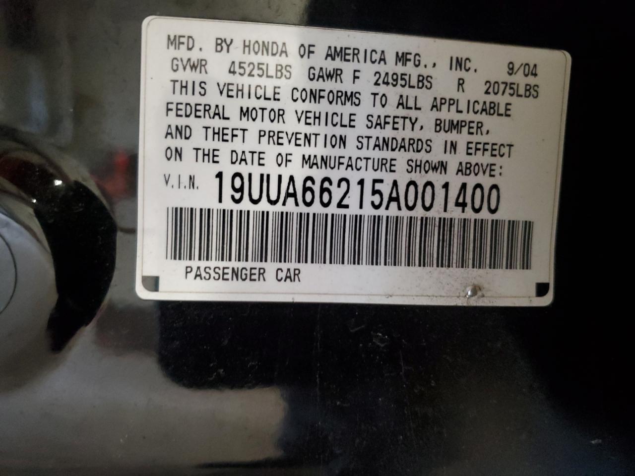 19UUA66215A001400 2005 Acura Tl