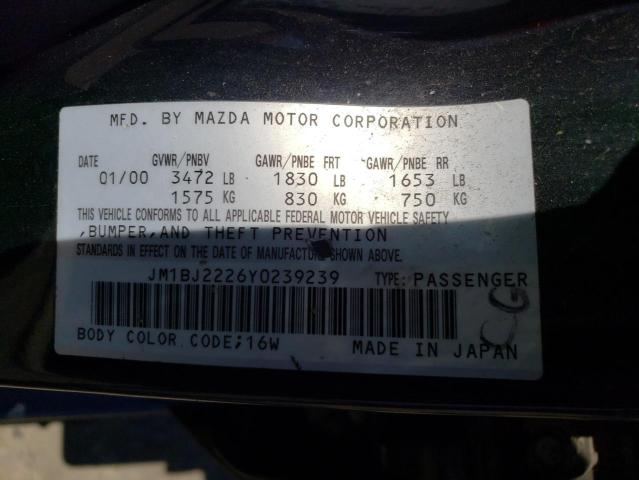 2000 Mazda Protege Dx VIN: JM1BJ2226Y0239239 Lot: 57513734