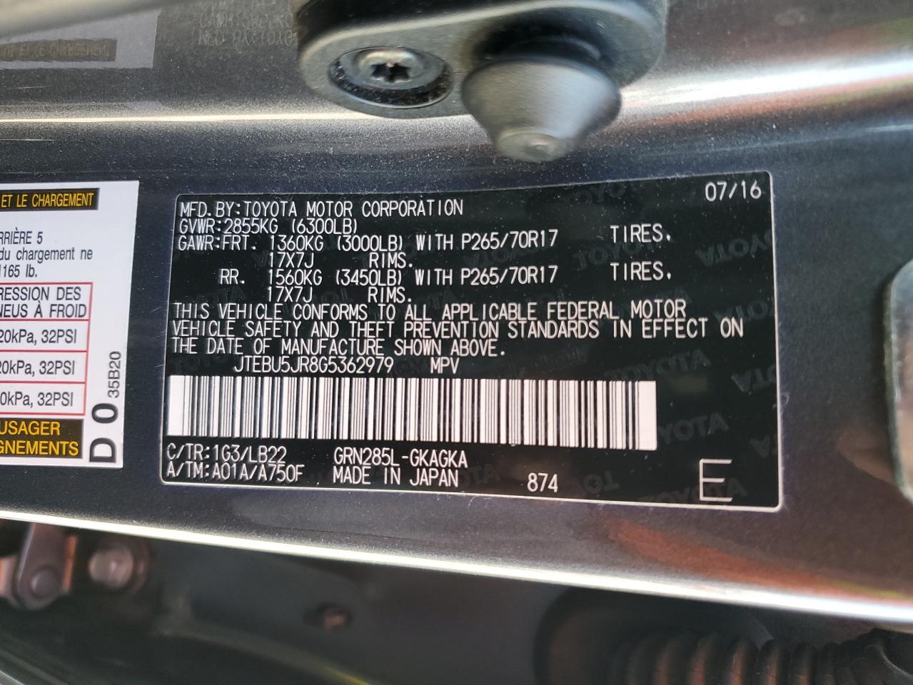 JTEBU5JR8G5362979 2016 Toyota 4Runner Sr5/Sr5 Premium