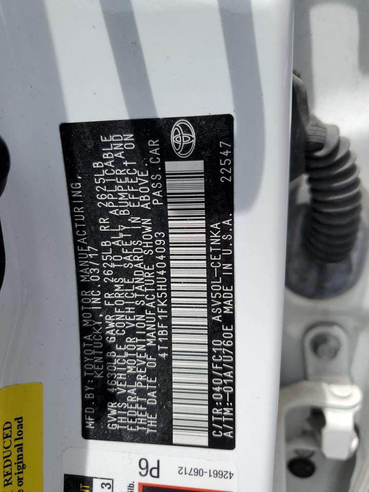 4T1BF1FK5HU404093 TOYOTA CAMRY 2017