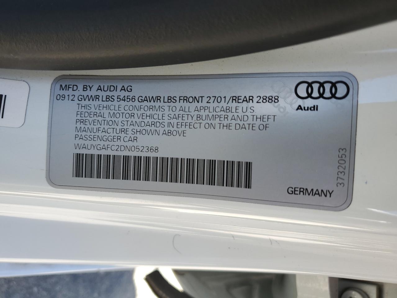 WAUYGAFC2DN052368 2013 Audi A7 Premium Plus