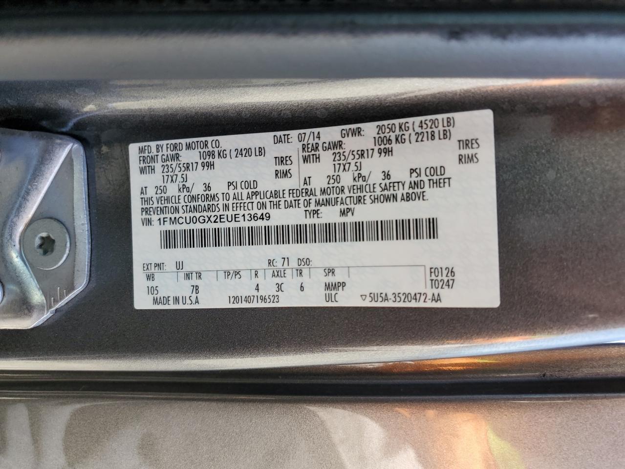 1FMCU0GX2EUE13649 2014 Ford Escape Se