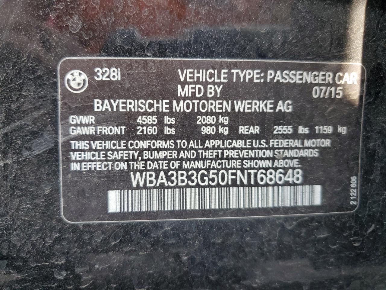 WBA3B3G50FNT68648 2015 BMW 328 Xi