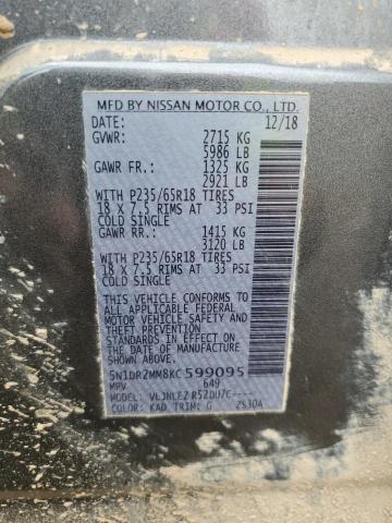 2019 Nissan Pathfinder S VIN: 5N1DR2MM8KC599095 Lot: 57090204