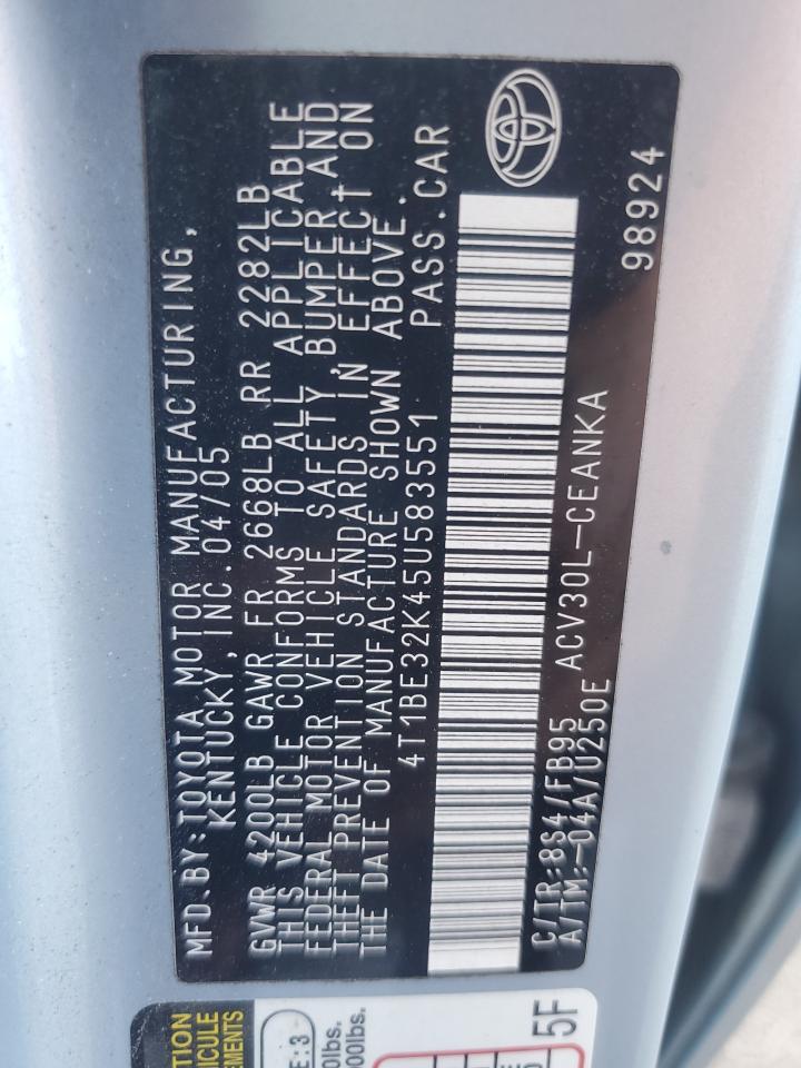 4T1BE32K45U583551 2005 Toyota Camry Le