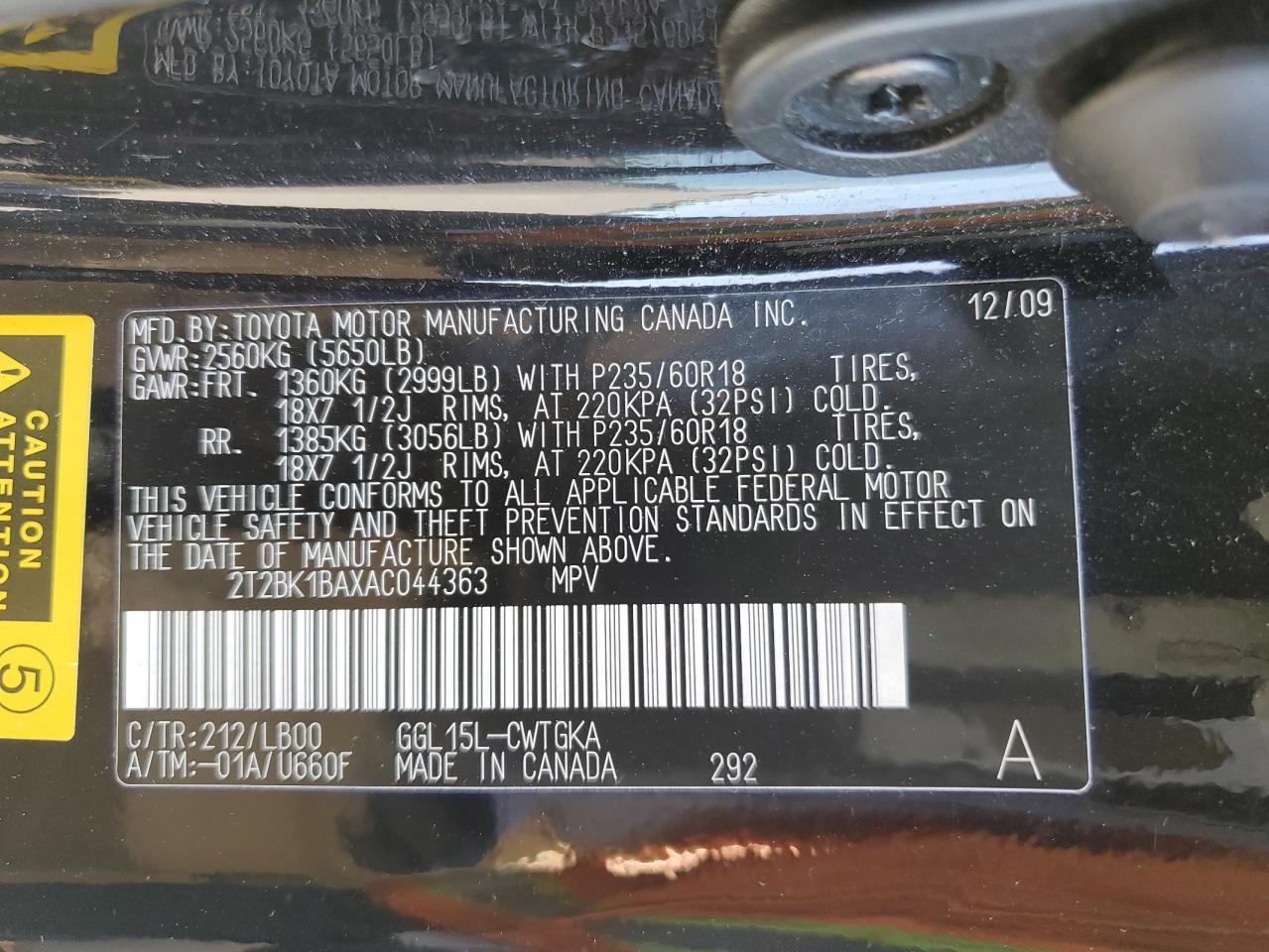 2T2BK1BAXAC044363 2010 Lexus Rx 350