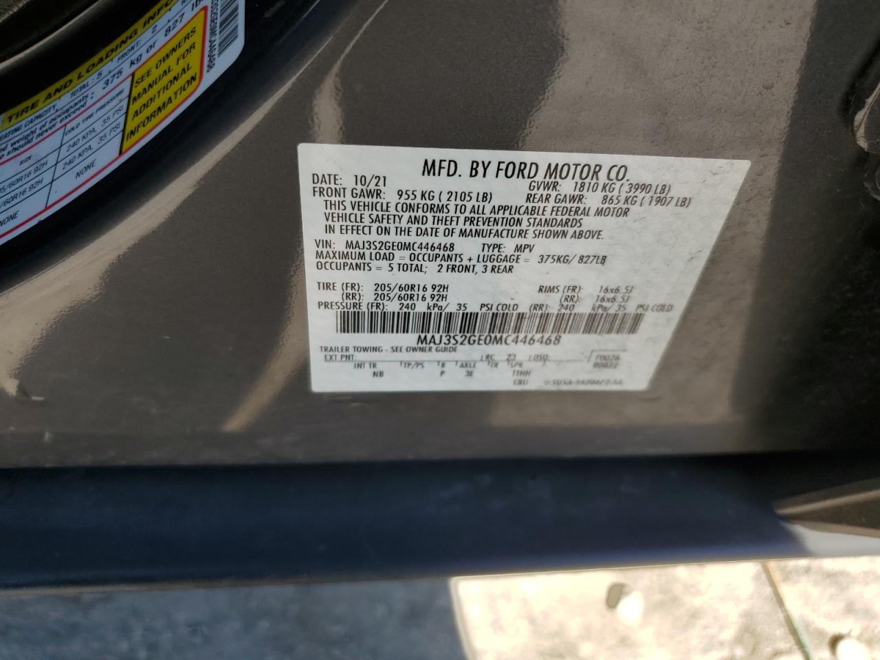 MAJ3S2GE0MC446468 2021 Ford Ecosport Se