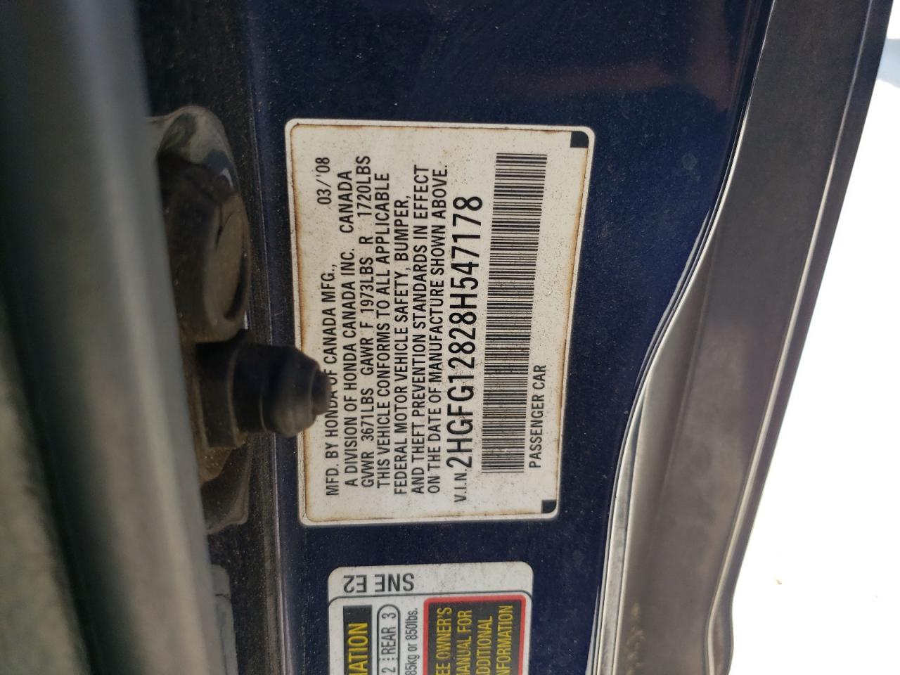 2HGFG12828H547178 2008 Honda Civic Ex