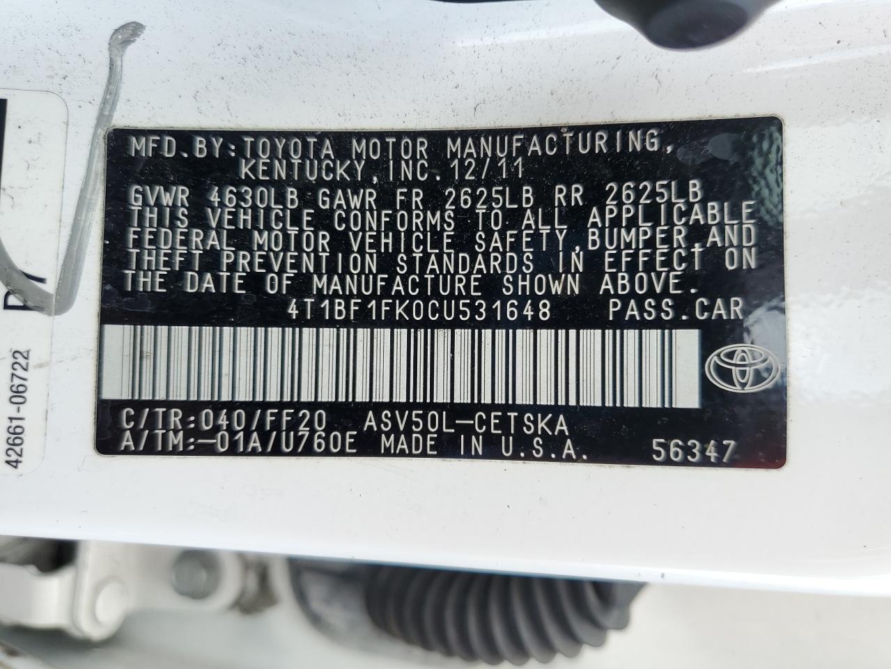 4T1BF1FK0CU531648 2012 Toyota Camry Base