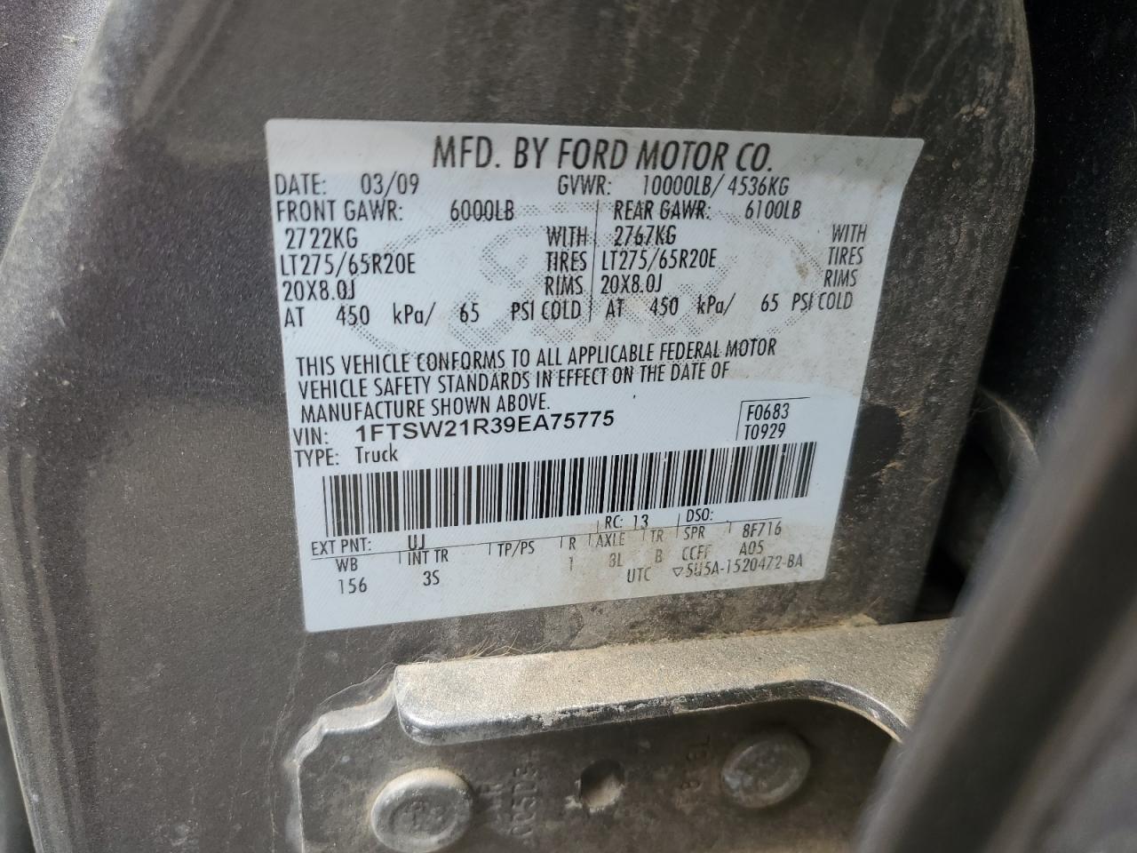 1FTSW21R39EA75775 2009 Ford F250 Super Duty